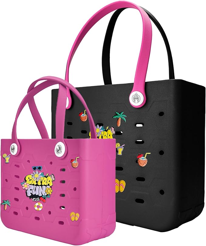 2-Pack Beach Bags Medium & Small,Waterproof Sandproof Rubber Tote Set for Women Men, Vacation Pool Boat Essentials by Unknown