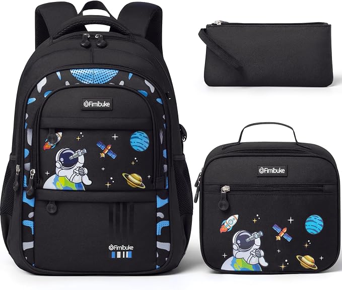 Fimibuke Backpack for Boys - 3 PCS Waterproof Boy Backpack Set with Lunch Box & Pencil Pouch for Kindergarten to Middle School, Age 5+, Space Black by Fimibuke