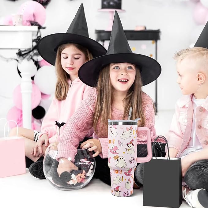 30 oz Halloween Pink Boo Tumbler Insulated Stainless Tumbler,Goth Ghost Travel Coffee Cup Water Botter, Witch Goth Decor Halloween Gifts For Women