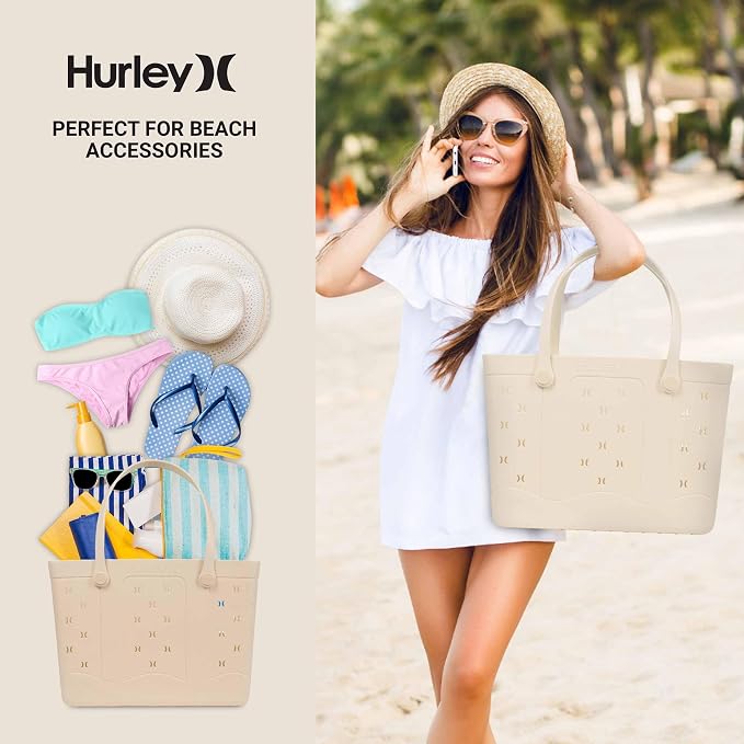Hurley Rubber Tote Bag - Beach Bags Waterproof Sandproof, Easy-Clean Freestanding EVA Plastic, Hose-Clean, Sizes 16"-19" - Image 4