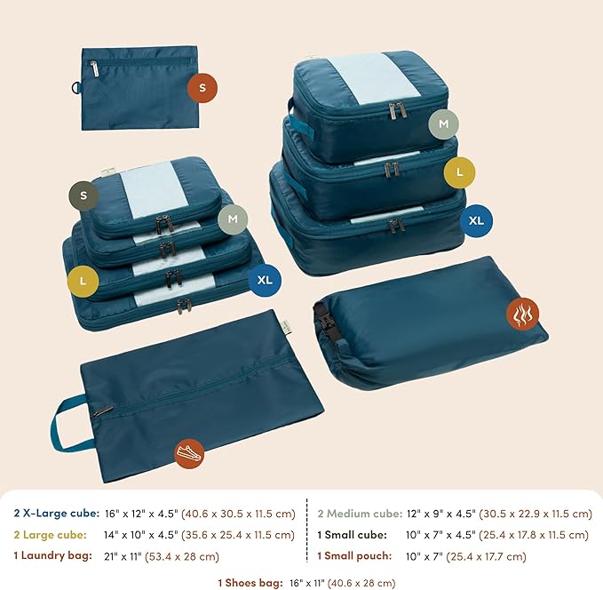 10-Pack Large Compression Packing Cubes for Travel - Lightweight Compression Packing Cube Set, Water-Resistant Luggage Organizer Bags & Suitcase Organizers, Travel Cubes for Carry-On, Checked Luggage - Image 5