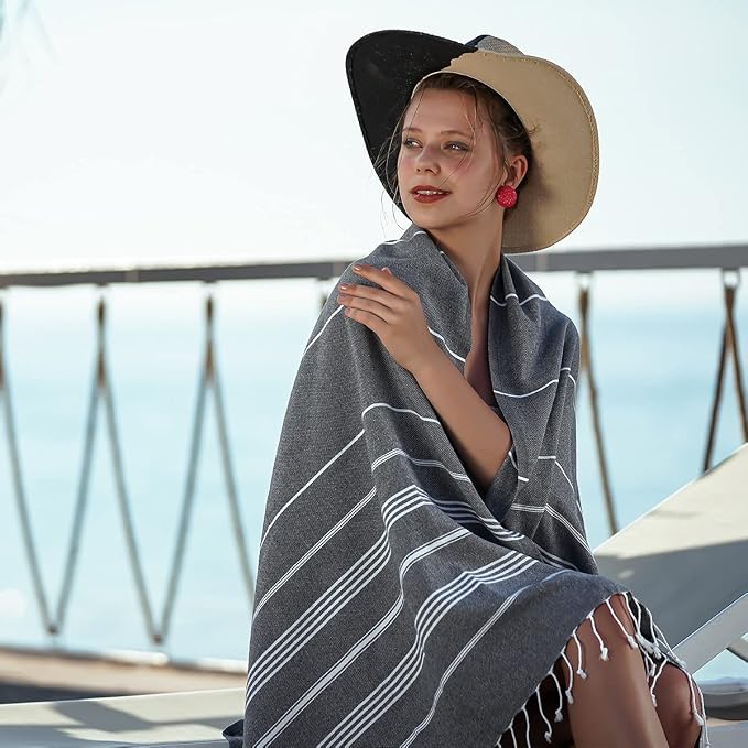 HAVLULAND Turkish Beach Towels, Oversized 40"x72" Turkish Bath Towel, Highly Absorbent Quick Dry Sand Free Beach Towels for Beach Pool Spa Gym Yoga Travel Camping Picnic Blanket - Black - Image 8