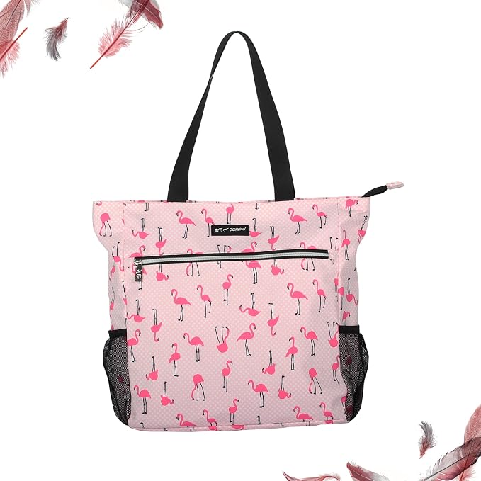 Betsey Johnson 15.6 Inch Zipper Beach Tote Bag Lightweight Large Durable Polyester with Mesh Side Pockets for Gym Work | 15.6 Inch - Image 4