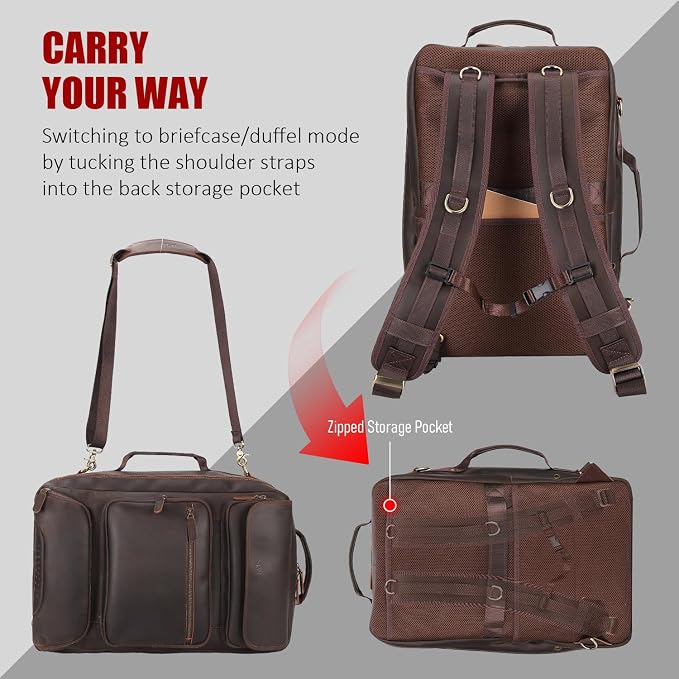 STAR VISTA Voyager-02 Full Grain Leather Travel Backpack, 40L Luxurious Capacity, All-in-One Duffle Backpack for Global Jet-set Voyagers, 17.3" Laptop Compatible, Canvas Lining - Image 7
