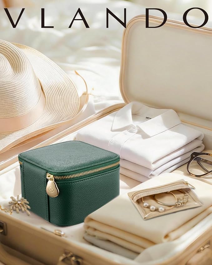 VLANDO Gifts for Teachers,Travel Jewelry Box with 6 Velvet Jewelry Zipper Pockets Jewelry Case Premium Petal Hardware Travel Jewelry Organizer Graduation Gifts (Green) - Image 8