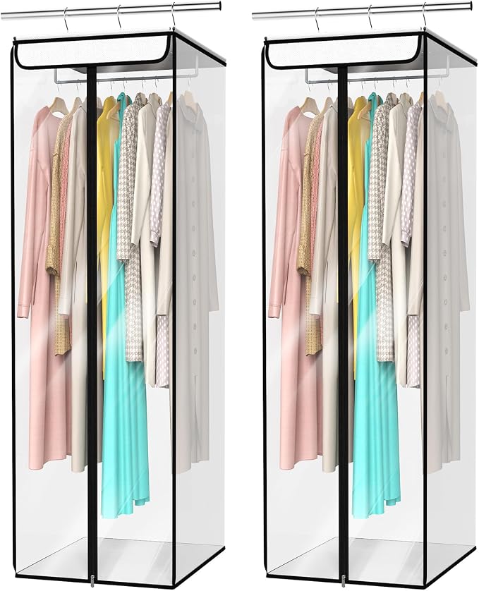 Univivi Clear Garment Bags for Hanging Clothes, 2 Pack Large Clothes Bags for Closet Storage, Premium Hanging Garment Storage Bag for Suits, Coats, Dresses, 54" (Clear) by Univivi
