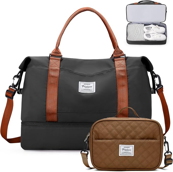 Weekender Bags for Women,Personal Item Travel Bag with Shoes Compartment | Overnight Travel Duffel Bag with Grid Toiletry Bag,Carry-On Bag,Extra Large by SYCNB