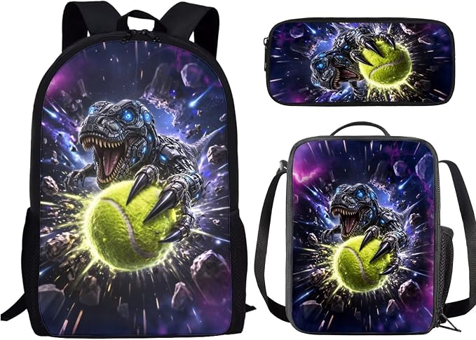 Forchrinse Dinosaur Backpack for Kids 8-12 Boys Softball School Backpack with Lunch Box Set of 3 Pcs Kids Bookbag Lightweight 17 Inch School Bag Daypack by Forchrinse