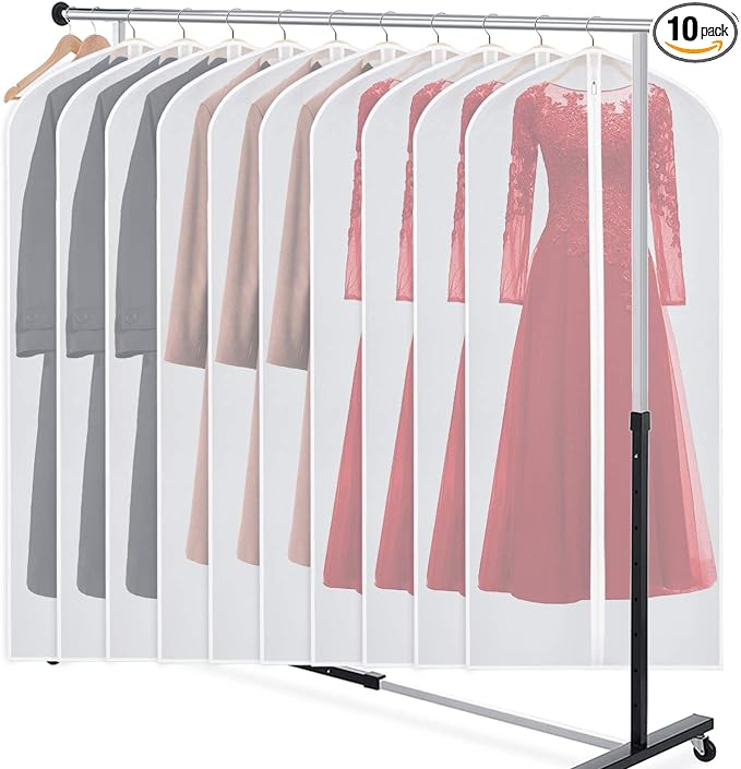 Zilink Garment Bag Dress Bags for Storage Set of 10 Long Dresses Suit Protector Cover 60-inch with Full-Length Zipper for Suit, Coat, Long Winter Coat, Long Dress Closet Storage by Zilink