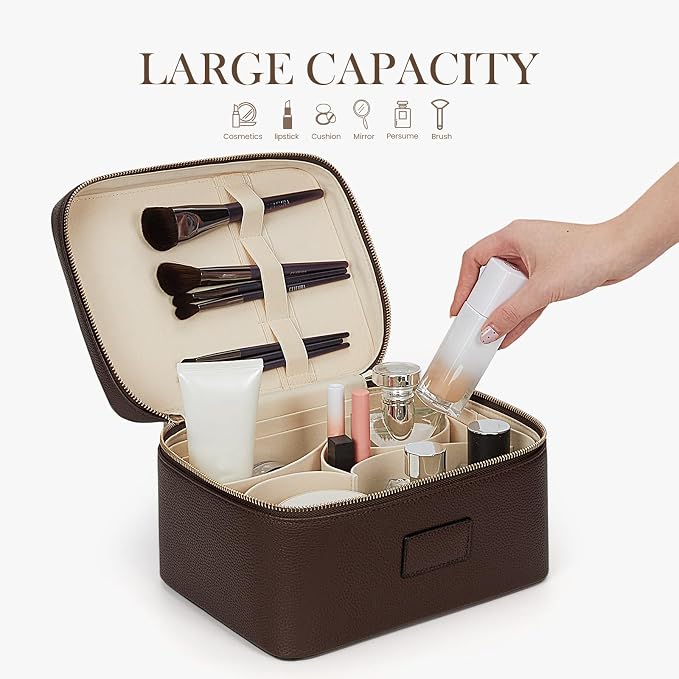 HiTotes Makeup Bag Large Vanity Case for Women Travel Cosmetic Bag Makeup Case Organizer Leather Travel Toiletry Bag - Image 2