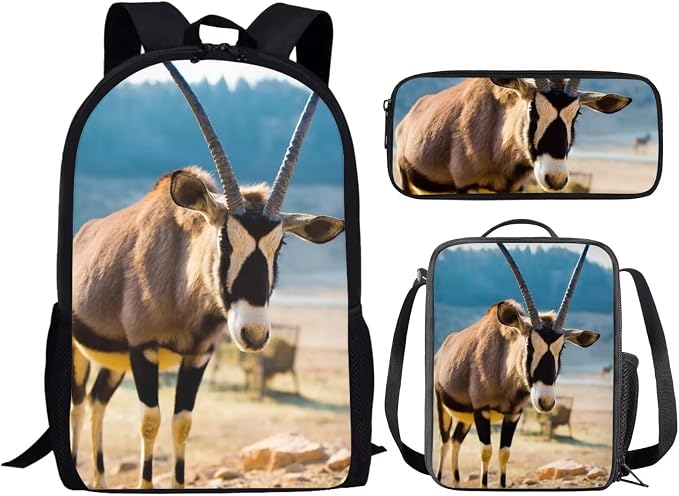 Girls Boys School Backpack with Lunch Box Pencil Case Comfy Padded Lightweight Antelope Backpack Set Kids Cute Bookbag Insulated Lunch Bag Student Large Capacity Daypack 17 Inch - Image 2