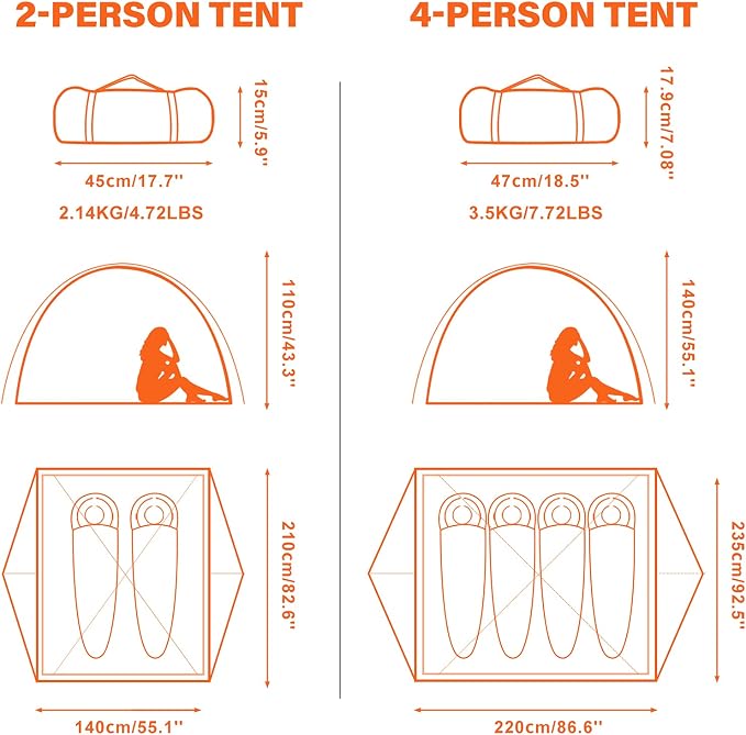 BISINNA 2/4 Person Camping Tent Lightweight Backpacking Tent Waterproof Windproof Two Doors Easy Setup Double Layer Outdoor Tents for Family Camping Hunting Hiking Mountaineering Travel - Image 6