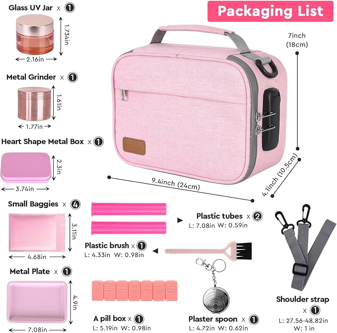 PODAHO Travel Smell Proof Carrier Bag with 10 Accessories, Multi-Use Storage Box Case with Combination Lock, Portable Food Containers Pouch, Great Gift for Women, (Pink Set) - Image 4