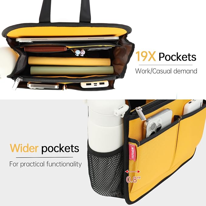 Large Premium Wider Rugged Backpack Organizer Insert for Men Women Work Travel -19 Pockets, Padded Nylon-Yellow - Image 3