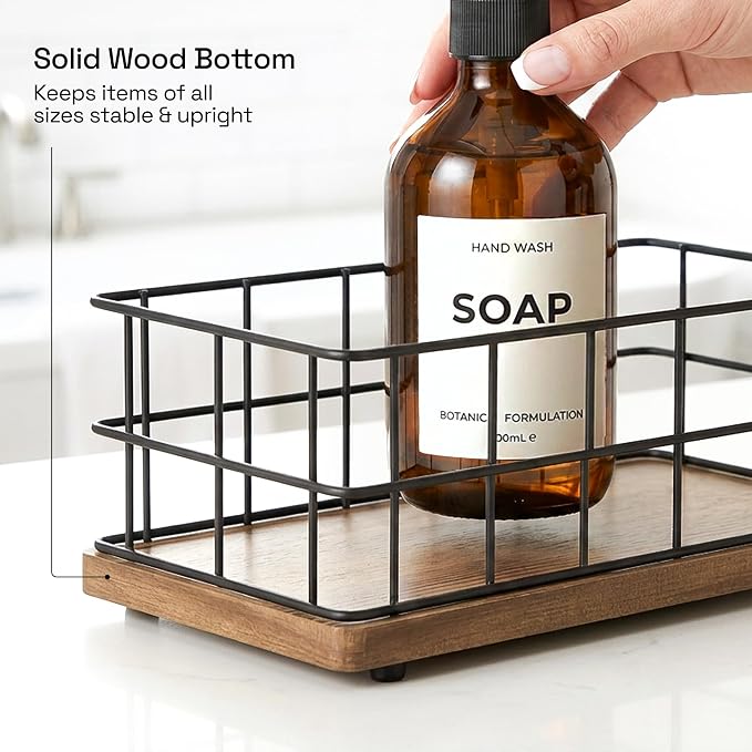 BAOBAB WORKSHOP Wooden Bathroom Basket Organizer & Storage, Toilet Paper Basket for Back of Toilet Tank Topper Tray, Paper Holder Basket for Bathroom Decor Box with Liners, Solid Wood & Wire, Set of 2 - Image 7