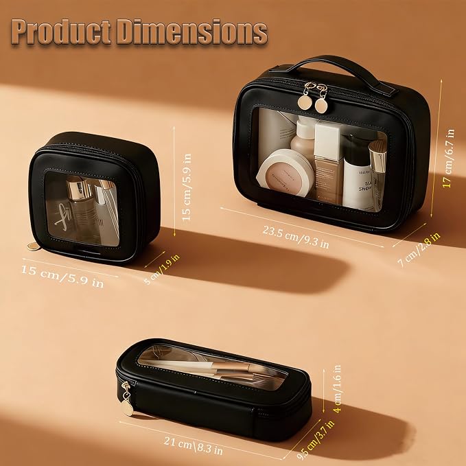 2 Complete Sets of 3-Size Makeup Bags | Premium Transparent & Waterproof Cosmetic Organizer Storage Bag | Travel Toiletry & Skincare Storage Set (Black, L+M+S+MakeupBrushes) - Image 6