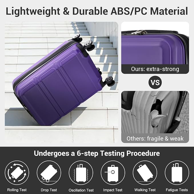 Kono Carry On Luggage 22x14x9 Airline Approved with Spinner Wheels | Lightweight PC+ABS 20 Inch Luggage with TSA Lock,Expandable Hard Shell Carry On Suitcases for Men Women,Purple - Image 3