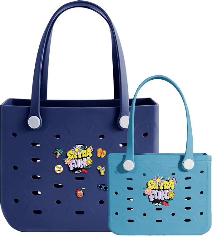 2-Pack Beach Bags Medium & Small,Waterproof Sandproof Rubber Tote Set for Women Men, Vacation Pool Boat Essentials - Image 5
