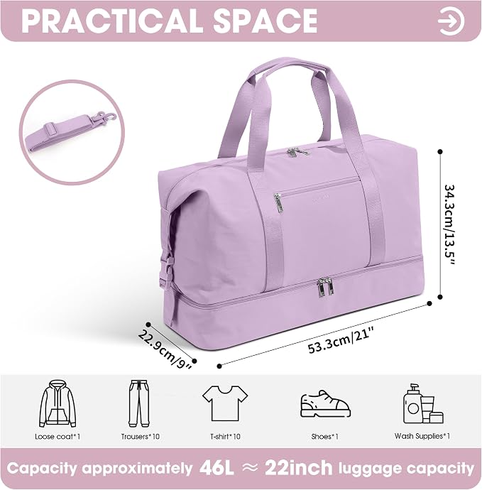 Oeihuivt Weekender Bags for Women - 21 Inch Large Travel Duffel Bag with Shoe Compartment, Heavy-Duty Canvas Leather Carry On Overnight Tote, Pink - Image 3