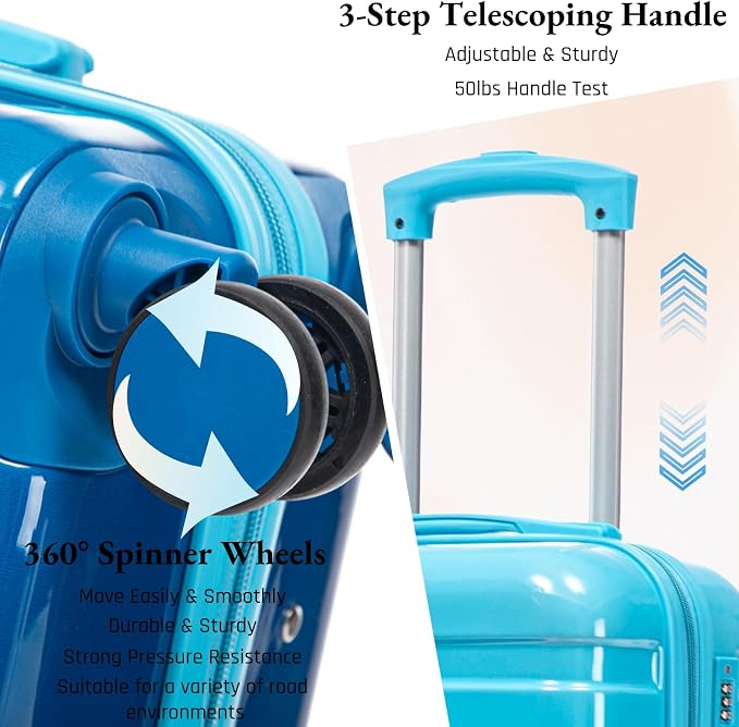 Gradient Blue-Navy Blue Luggage Set 14" & 20" - 2 Piece PC Spinner Wheel Suitcases with Combination Lock, Lightweight Carry On for Business & Vacation - Image 3