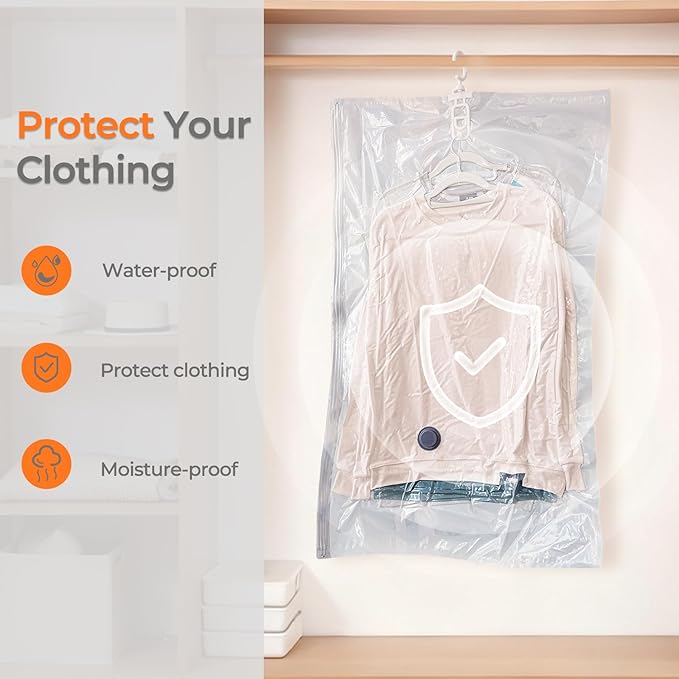 Vacbird Hanging Vacuum Storage Bags for Clothing 8 Pack Hanging Vacuum Seal Bags for Clothing Suit Bags Closet Storage, Hanging Plastic Clothes Cover for Coat, Dress, Fur, Shirt - Image 6