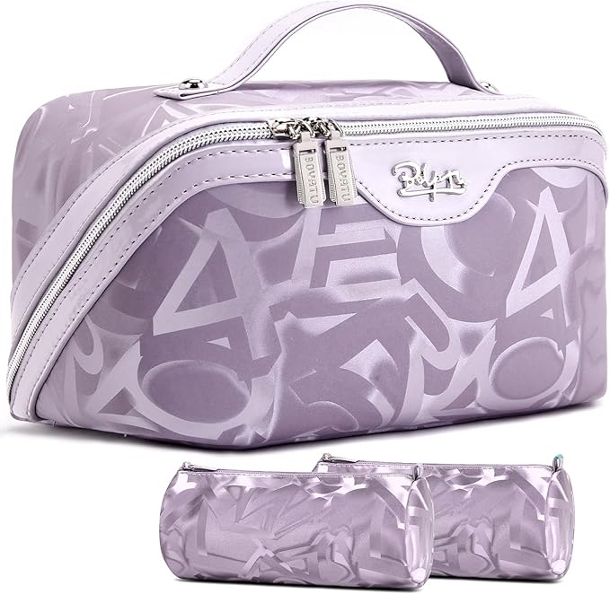 BOYATU Travel Makeup Bag for Women: Y2K Aesthetic Personalized Glossy 3 Pcs Set Cosmetic Organizer Bag - Trendy Statement Toiletry Pouch for Forward Women - Stand Out at Festivals & Trips(D-3-Purple) by BOYATU