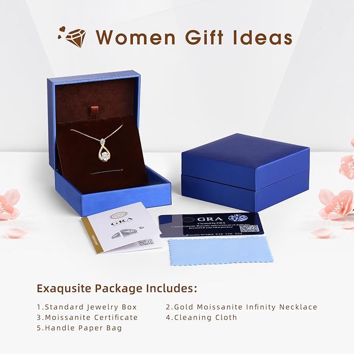 1.5CT Moissanite Infinity Pendant Necklace Anniversary Wedding Gifts for Women Wife Her S925 Sterling Silver 18K White Gold/Gold Filled Jewelry for Birthday Mothers Christmas Valentines Day