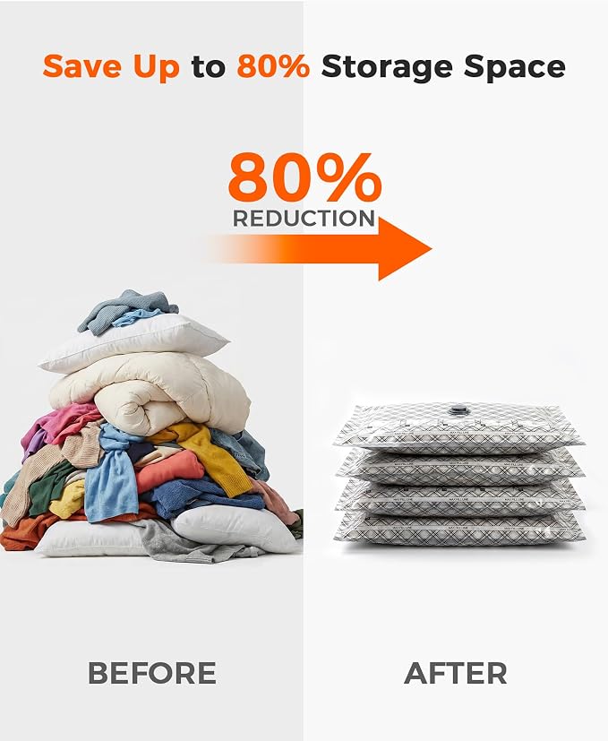 6pcs Vacuum Seal Bags for Clothing Travel, Cordless Pump, Carry-on Size Compression Packing Bags, 4000Pa Suction & 2400mAh Battery, Vacuum Storage Bags for Clothes, Luggage, Suitcase, Space Saver - Image 4
