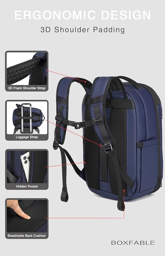 Vacuum Seal Travel Backpack 45L with Pump - Expandable Air Compression System, Water-Resistant Business TSA Lock, Laptop Backpack, Carry-On Suitcase Luggage, Gifts for Men - Image 6