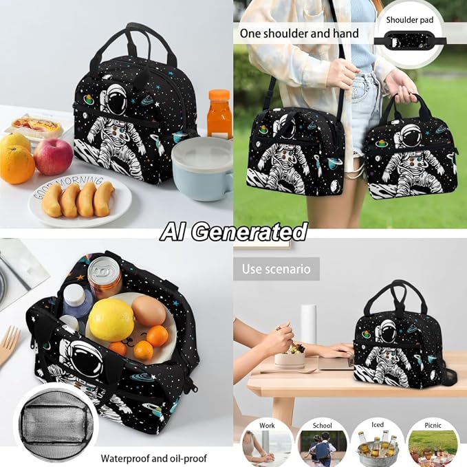 Astronaut Bookbag for Boys Preschool Elementary Kindergarten Backpack for Kids Lightweight 3Pcs School Bag Set with Lunch Bag and Pencil Box - Image 4