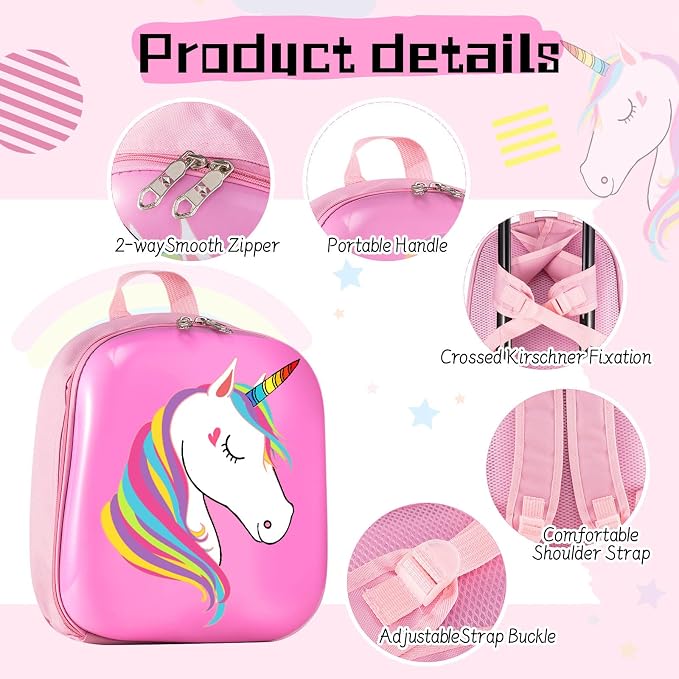 Sanwuta 4 Pcs Kids Luggage Set Back to School Gifts for Girls Boys Carry On Rolling Suitcase Backpack Neck Pillow Travel Set(17 Inch,Unicorn Style,Pink) - Image 3