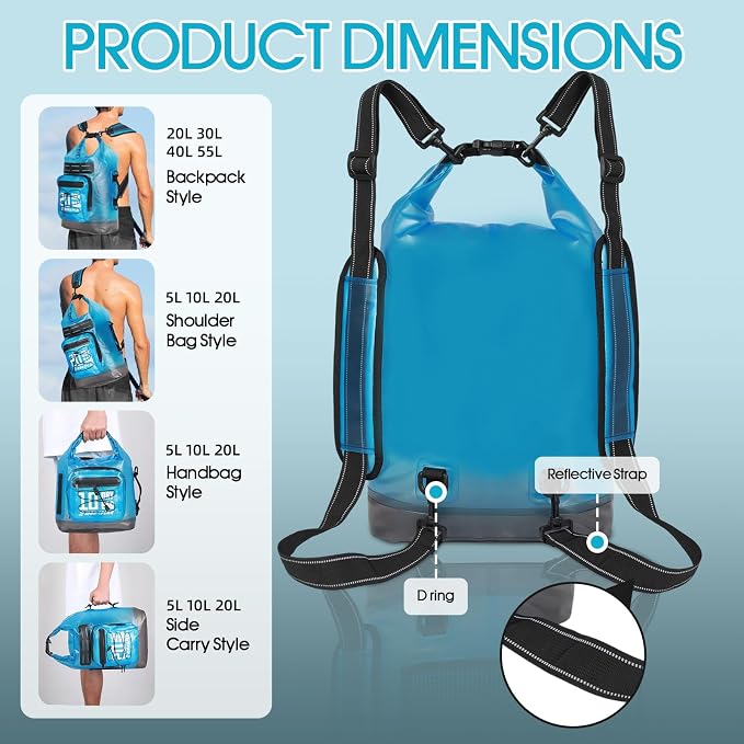 MORXPLOR Dry Bag Waterproof,5L/10L/20L/30L/40L/55L Roll Top Dry Bag Backpack with WaterProof Phone Case for Swim,Kayak - Image 3