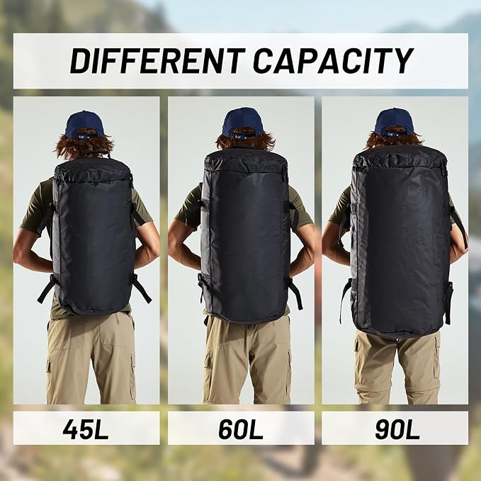 MIER Large Duffle Bag Backpack for Travel Camping Gym Sports, 45L/60L/90L | Water Resistant, Convertible Duffel, Detachable Backpack Straps, Shoe Compartment, Heavy-Duty Tarpaulin, 3 Sizes - Image 5