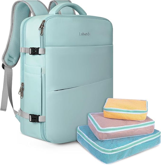 Lubardy Travel Backpack for Men Women 17 Inch Flight Approved Carry on Backpack Waterproof Large 40L Luggage Daypack Business College Weekender Overnight Laptop Backpack with 3 Packing Cubes, Green by Lubardy