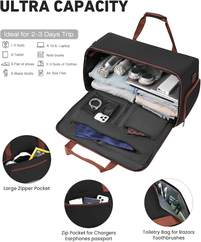 Convertible Garment Bags for Travel, 47L Garment Duffle bag for Hanging Clothes, 3 in 1 Suit Travel Bag for Business Trips with Shoulder Strap, Carry On Suit Luggage for Men,Blackbrown - Image 2
