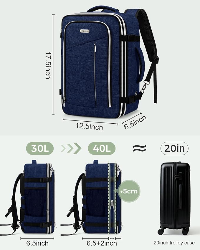Travel Carry On 17.5" Laptop Expandable Backpack for Men Women, Personal Item Bag Waterproof Airline Approved with USB Charging Hole 3 Packing Cubes, Large Weekender Daypack Business Luggage Suitcase - Image 4