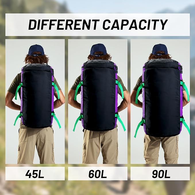MIER Large Duffle Bag Backpack for Travel Camping Gym Sports, 45L/60L/90L | Water Resistant, Convertible Duffel, Detachable Backpack Straps, Shoe Compartment, Heavy-Duty Tarpaulin, 3 Sizes - Image 5
