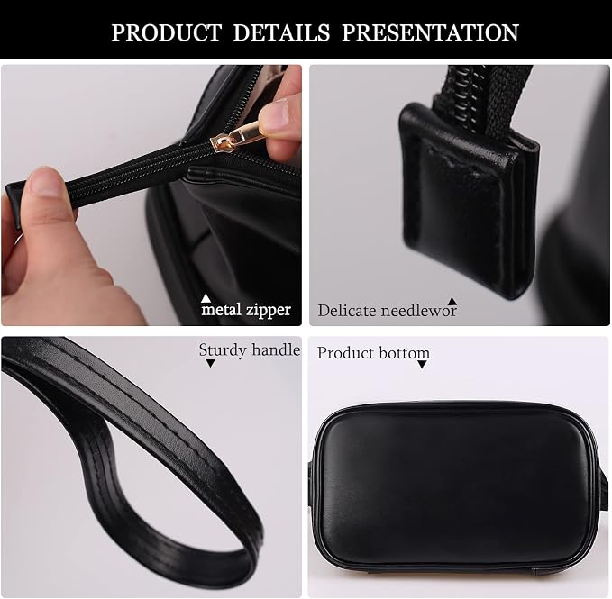 Abiudeng Large Capacity Makeup Bag Ladies Cosmetic Bag Travel Bag with Compartments Portable PU Leather Travel Makeup Bag with Handle - Image 6