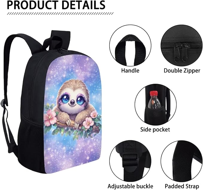 Forchrinse Cute Sloth Backpack for Girls 4-6 6-8 10-12 Kids School Bag with Lunch Box Pencil Case Elementary Preschool Kindergartener Middle School Bookbag Daypack - Image 7