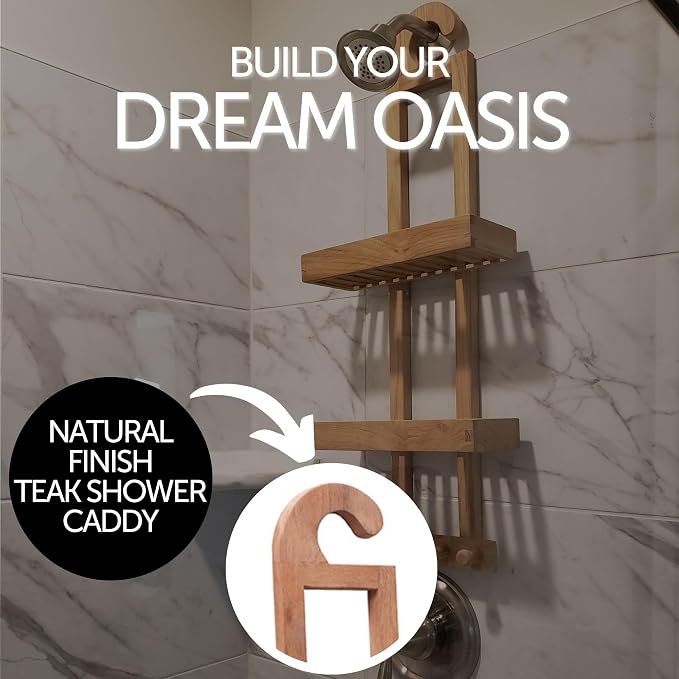 NORDIC STYLE TEAK Wood Natural Hanging Shower Caddy with Storage Shelves, Water Resistant, Easy to Place, Select-Grade Solid Teak Wood, Shower Accessory (Natural Langr) - Image 4