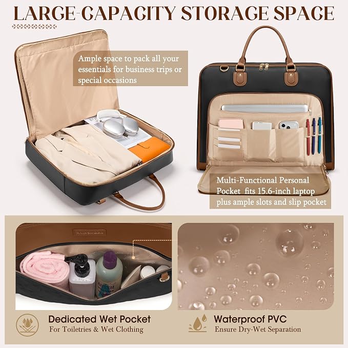RAINSMORE Garment Bag for Travel Womens Hanging Suit & Dress Travel Bag Foldable Garment Duffle with Pockets & Strap, Carry On Compatible - Image 4