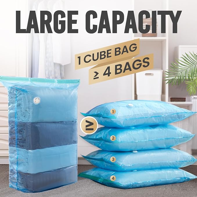TAILI Vacuum Storage Bags 4 Pack, Jumbo Cube (31x40x15 inch), Extra Large Vacuum Seal Bags for Clothing, Beddings Comforters, Blankets, Pillows, No Pump Compression Cube, Blue - Image 2