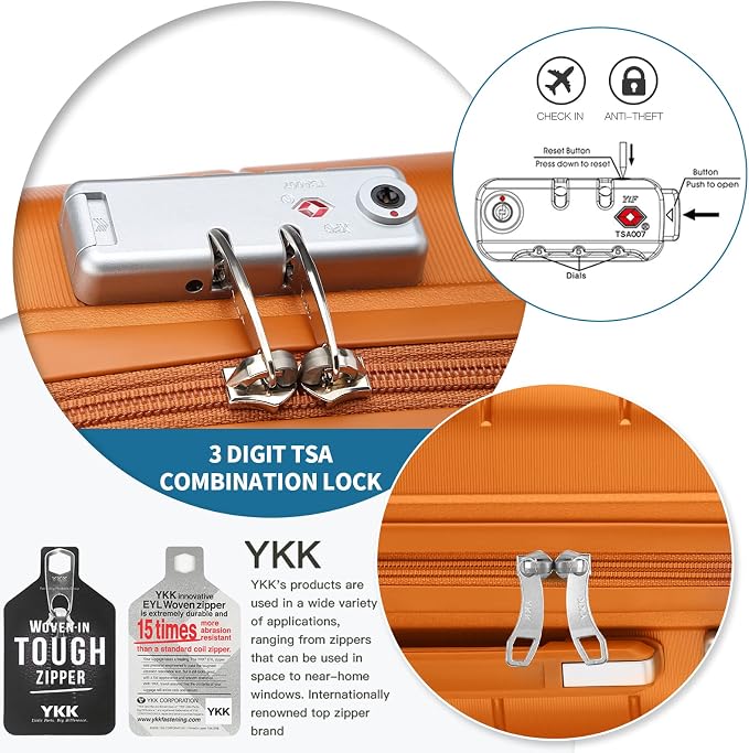 Somago 20-Inch Carry-On Suitcase with TSA Lock, Waterproof, Lightweight, Polypropylene, Sunset Orange, 5-Year Warranty - Image 7