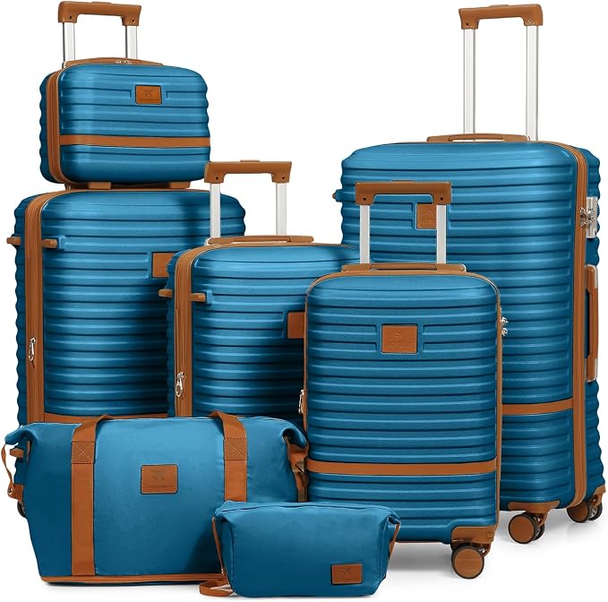 Joyway Luggage Set 7 Piece Suitcase Sets with Spinner Wheel,Hardside Expandable Travel Laggage with TSA Lock(18/20/24/28 Blue) by Joyway