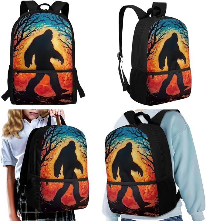 Bigfoot School Bag Boys Age 8-12 Cryptid Backpack Kids Back to School Supplies, 4-in-1 Set, with Lunch Box and Pencil Case, Lightweight Waterproof Bookbag, Adjustable - Image 2