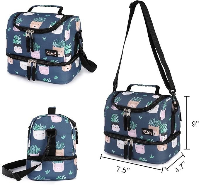 Tilami Rolling Backpack 18 inch Double Handle with Lunch Bag Wheeled Kids Backpack for Girls and Boys, Plants Blue - Image 7