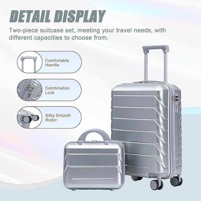 20+14 Inch Hardside Luggages, Lightweight Durable ABS Suitcase Spinner Wheels - Image 2
