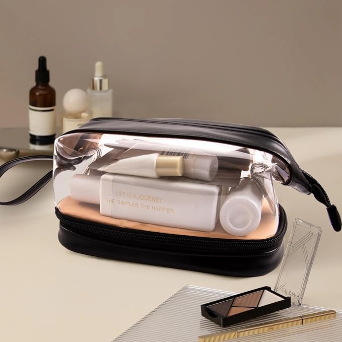 Abiudeng Large Capacity Makeup Bag Ladies Cosmetic Bag Travel Bag with Compartments Portable PU Leather Travel Makeup Bag with Handle - Image 6