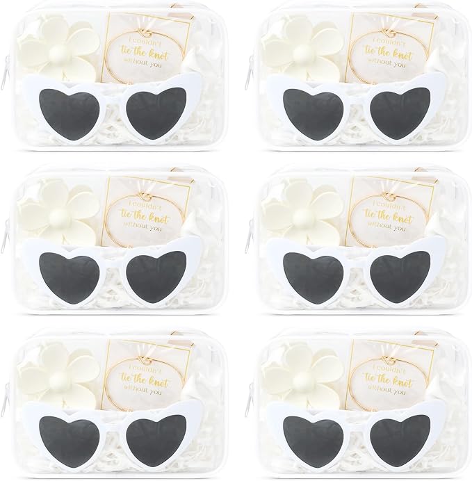DEEKA 30 Pcs Bridesmaid Proposal Bag Set Gift Clear Makeup Toiletry Bag Bachelorette Party Favors Sunglasses Flower Claw Clips Scrunchies Knot Bracelets Bridal Wedding Party Gifts (White) by DEEKA