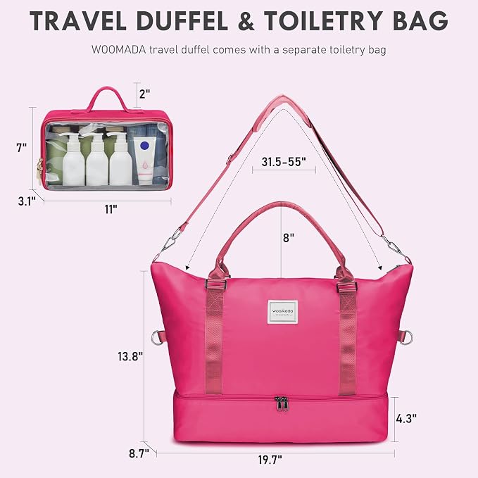 WOOMADA Weekender Overnight Bag for Women, Carry on Shoulder Travel Duffel with Shoes Compartment,Gym Bag with Toiletry Bag - Image 2